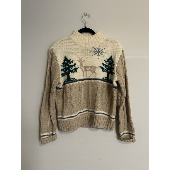 Vtg LIZ CLAIBORNE Women S Chunckey Sweater 100% Wool Christmas Reindeer Holiday - Picture 1 of 6